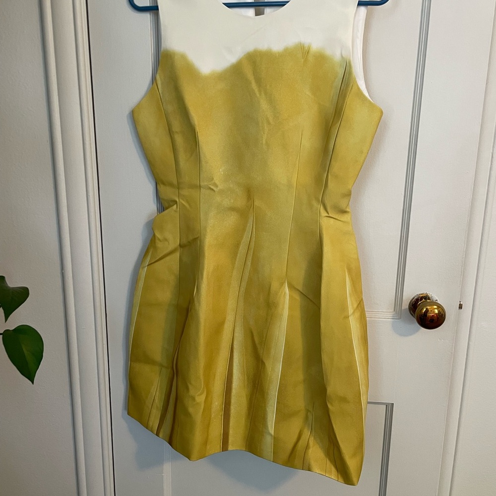New A-line yellow and White Mini Dress